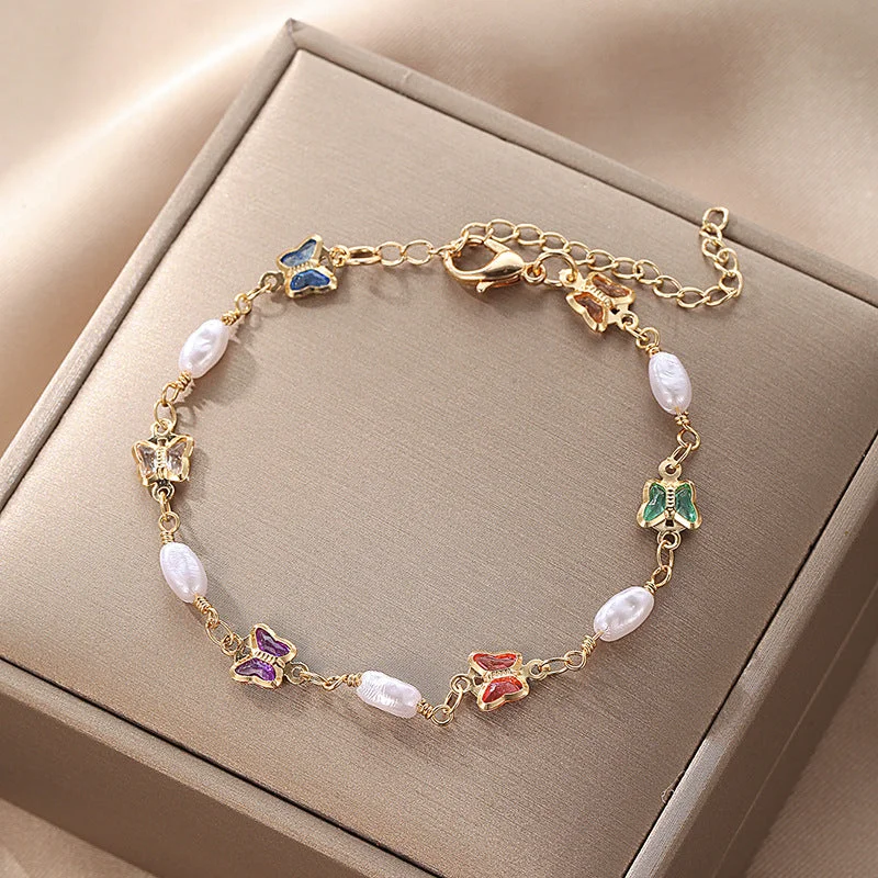 jsz131-2-hb-Eco-friendly Colorized Butterfly Long Pearl Bracelet