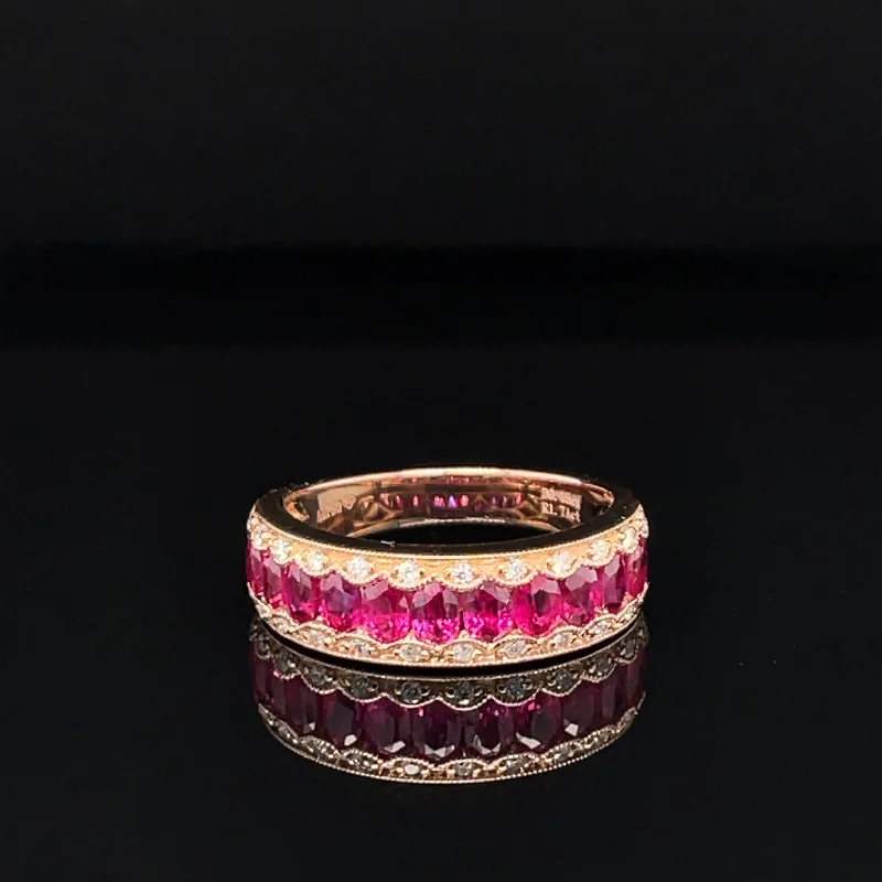 custom made rings for women-Oval Ruby & Diamond Milgrain Lace Vintage Ring in 18k Rose Gold - #526 - RGRUB107369