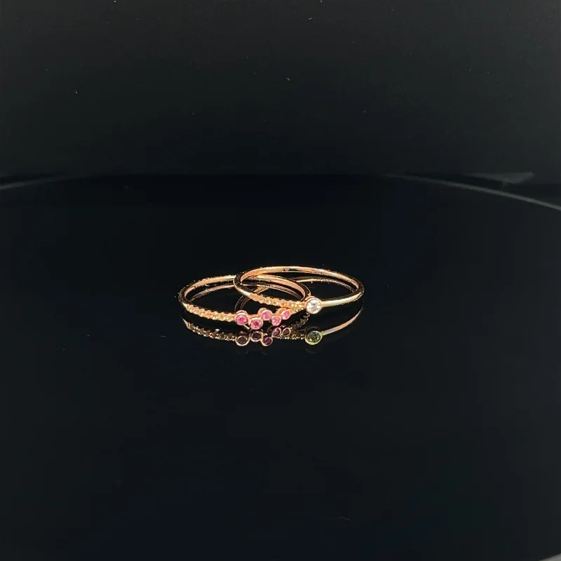 geometric rings for women-2-Piece Diamond & Ruby Slender Stacking Ring Set in 18k Rose Gold - (#23-HRMIX000090)