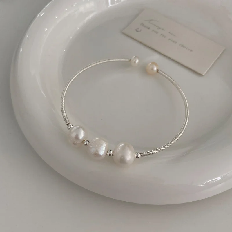 Silver White Big Freshwater Pearl Bracelet