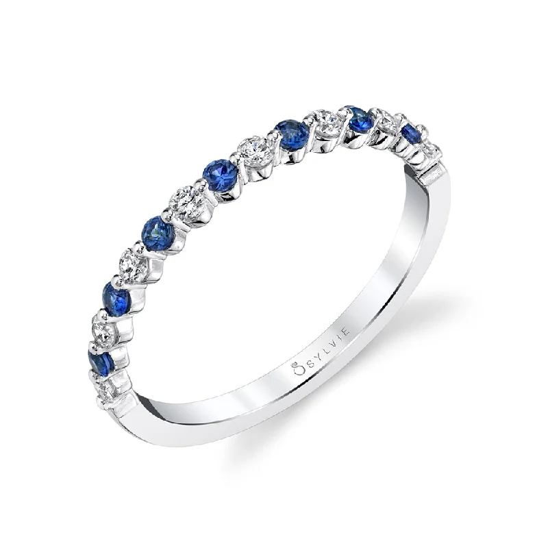 white gold engagement rings for women-Sylvie Stackable Diamond and Sapphire Wedding Band - B1P15-BS