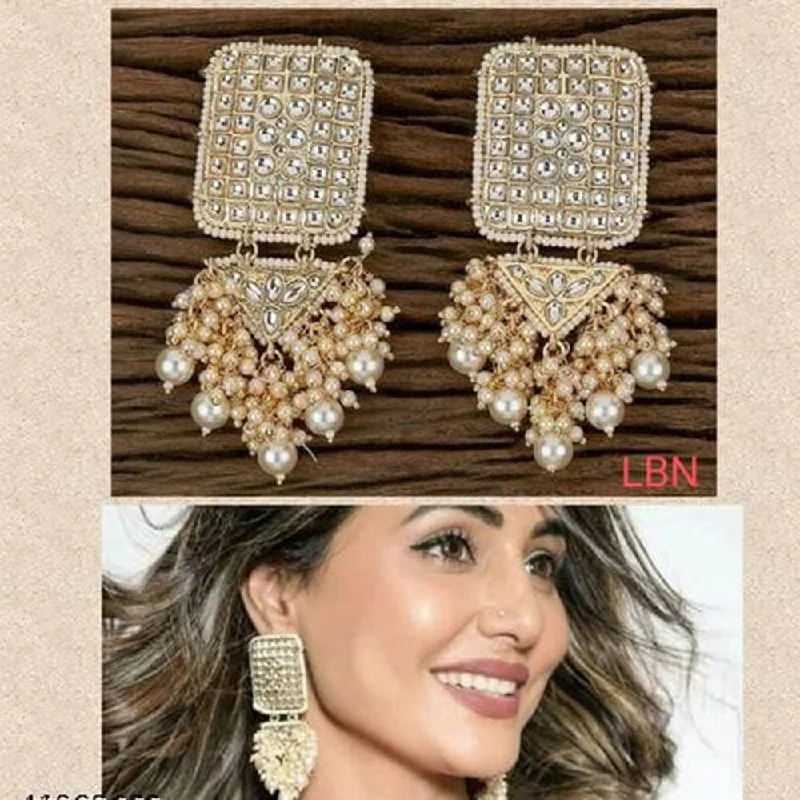 moonstone earrings for women-Lucentarts Jewellery Gold Plated Kundan Stone Dangler  Earrings