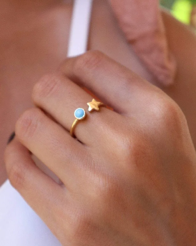 birthstone rings for women-Star Turquoise Ring  ~ 18k Gold Plated  ~MR058