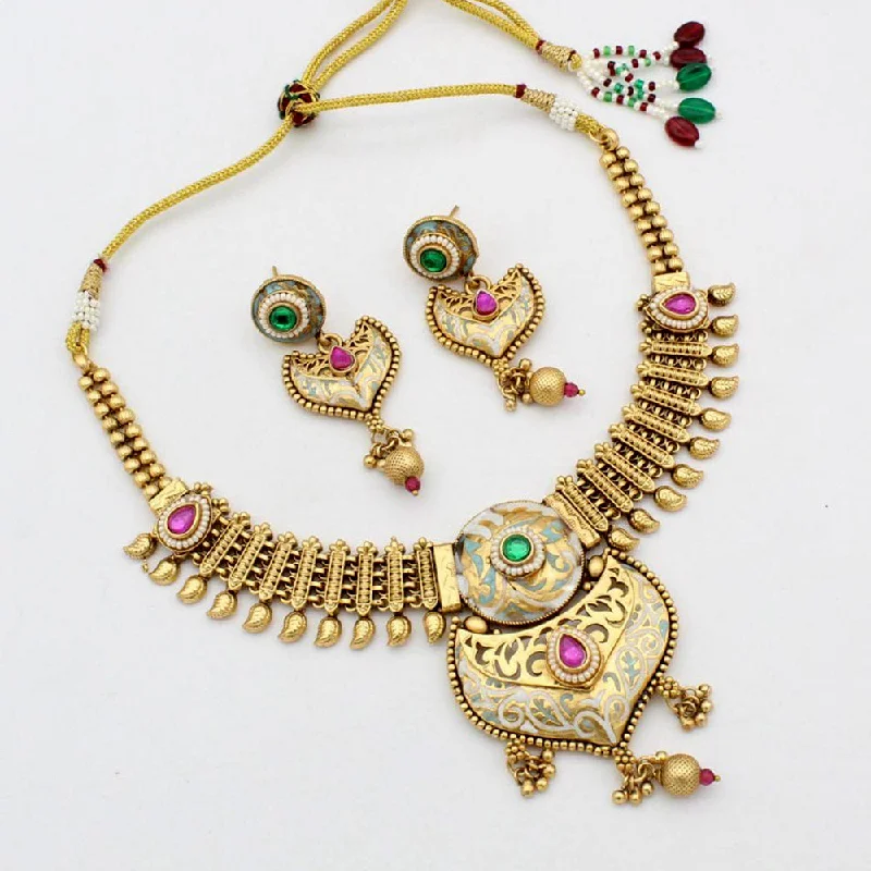 sterling silver necklaces for women-JCM Gold Plated Meenakari Necklace Set