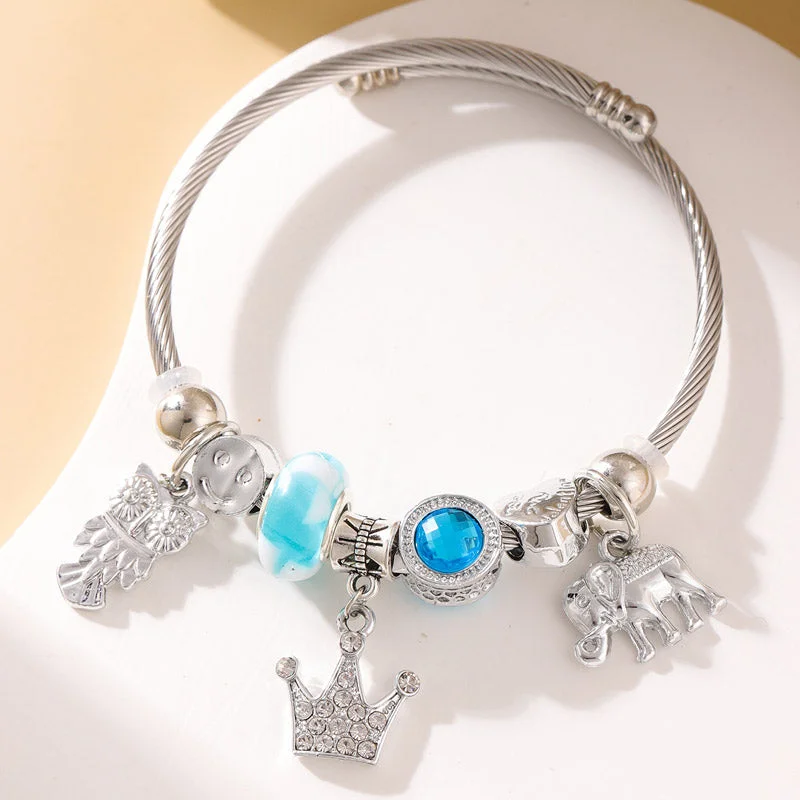 gemstone bangles for women-Simple Style Owl Crown Elephant Rhinestones Alloy Steel Wholesale Bangle