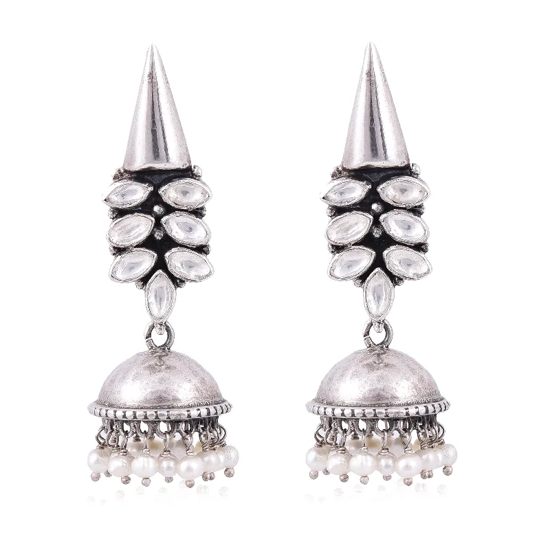 diamond earrings for women-Silver Mountain 925 Silver pearl jhumka earring