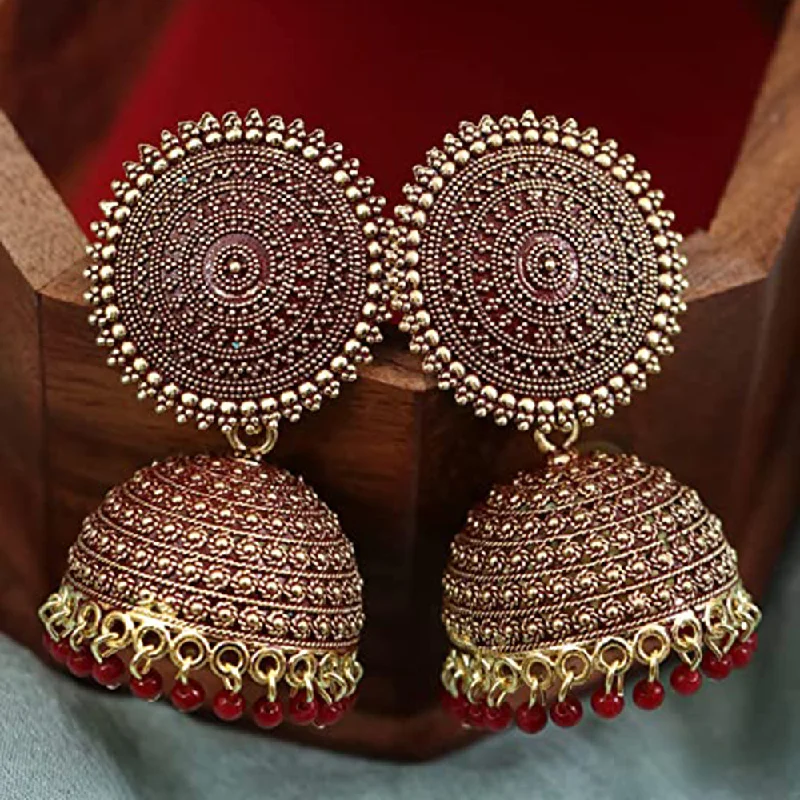 silver earrings for women-Subhag Alankar Maroon Attractive Kundan Jhumki earrings ideal for festive wear