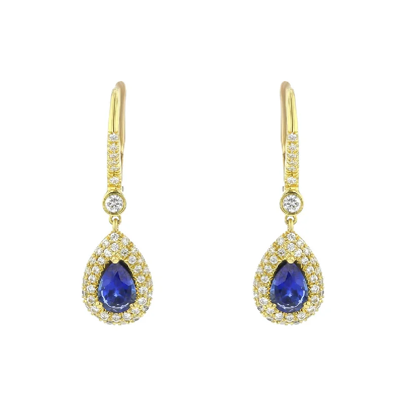 turquoise earrings for women-Sapphire and Diamond Halo Drop Earrings