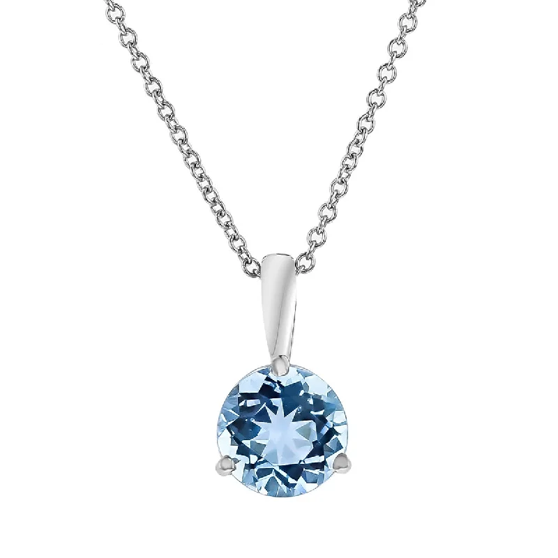 wedding necklaces for women-14K White Gold Aquamarine Pendant Necklace