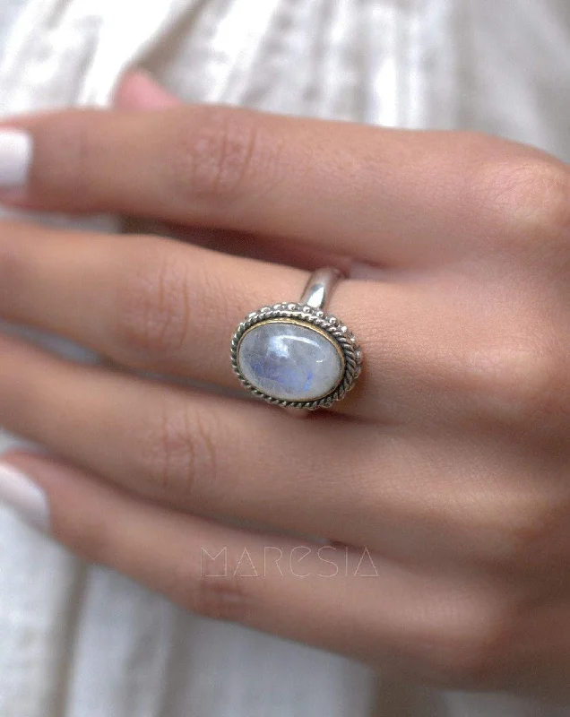 black rings for women-Round Moonstone Ring ~ Sterling Silver 925 Gold Vermeil ~MR026