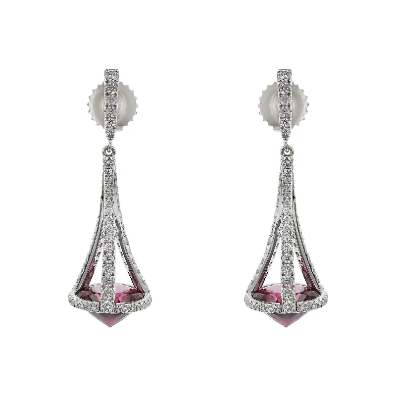 diamond hoop earrings for women-Pastel Diamond Chandelier Garnet Drop Earrings