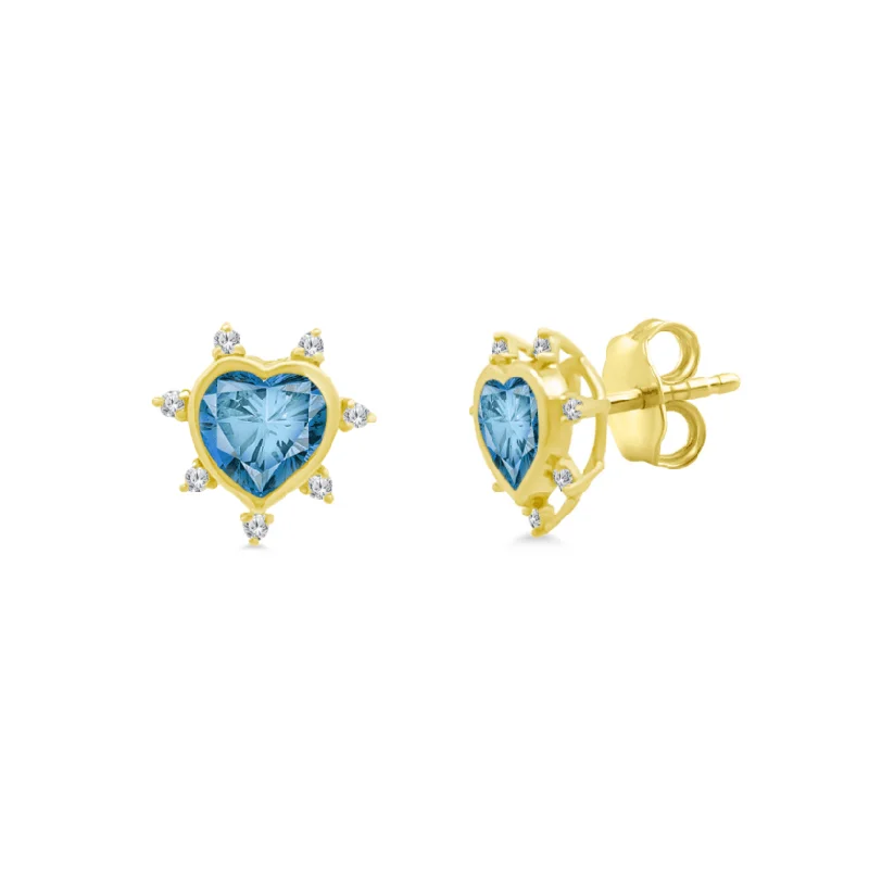 vintage drop earrings for women-Gemstone & Diamond Heart Studs