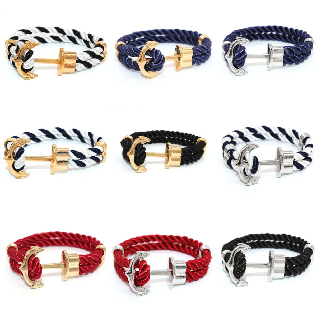 woven bracelets for women-Hip-Hop Retro Punk Anchor Alloy Plating Men'S Bracelets