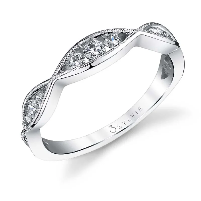 platinum engagement rings for women-Sylvie Vintage Inspired Wedding Band BS1014