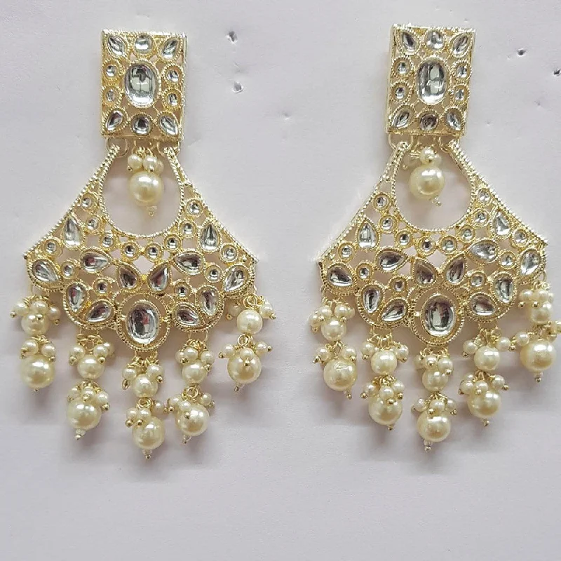 zodiac earrings for women-Shreeji Kundan Stone Gold Plated Dangler Earrings - ShreejiEar37