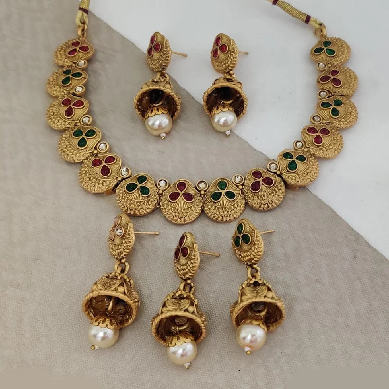 art deco necklaces for women-Rani Sati Jewels Gold Plated Pota Stone Necklace Set