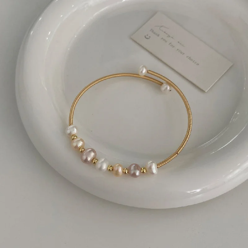 Gold Pink Freshwater Pearl Bracelet