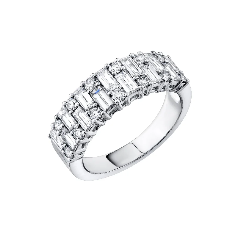 custom made rings for women-Baguette + Round Diamond Scattered Band