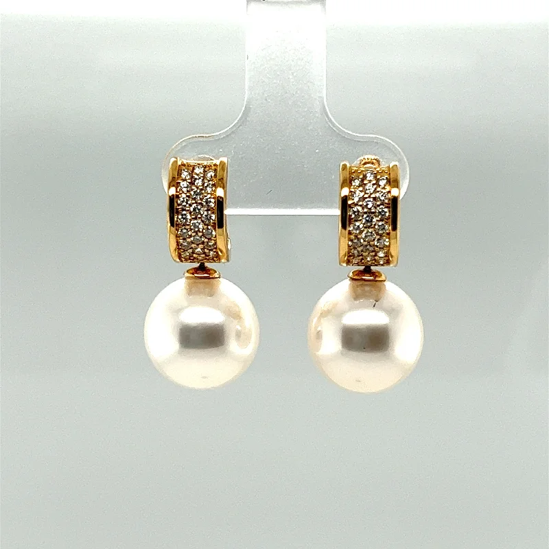 stud earrings for women-White South Sea Pearl and Diamond Pave Dangle Earrings