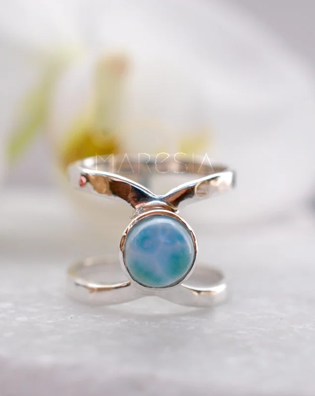 oval rings for women-Honolulu Double Band Ring ~Larimar ~ Sterling Silver 925 ~ MR007