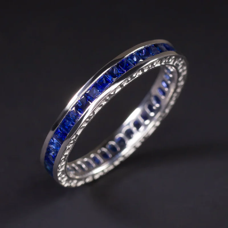 multi-stone engagement rings for women-NATURAL FRENCH CUT SAPPHIRE ETERNITY RING WEDDING BAND VINTAGE STYLE ART DECO