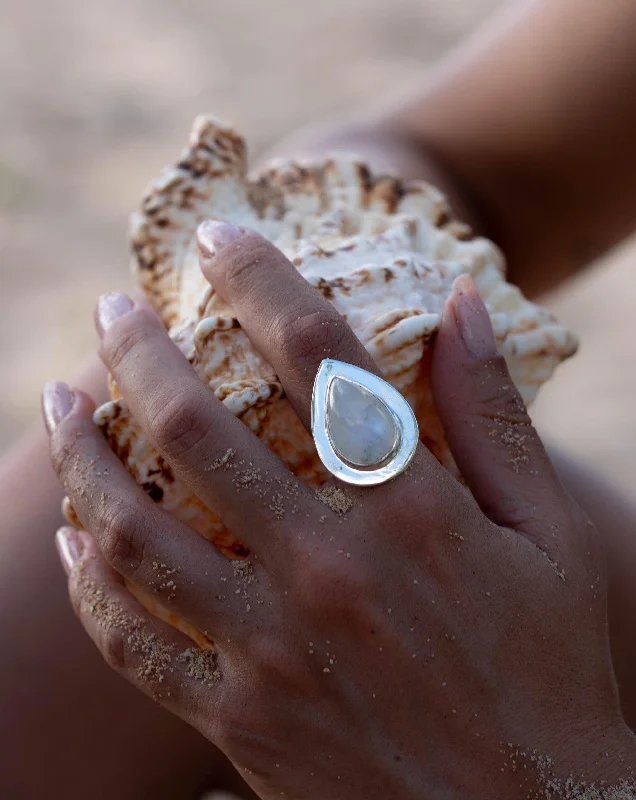 chic gemstone rings for women-Moonstone Ring ~ Sterling Silver 925 ~ MR108B