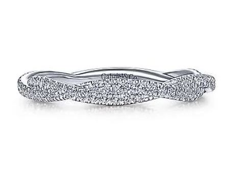 classic rings for women-14K White Gold Diamond Pavé Twisted Stackable Band