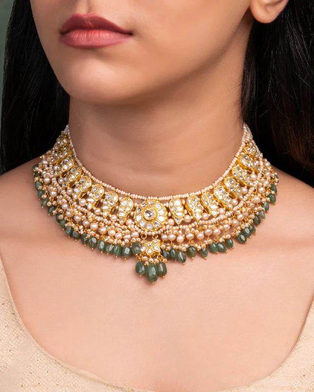 geometric gold necklaces for women-Aditi Polki Necklace