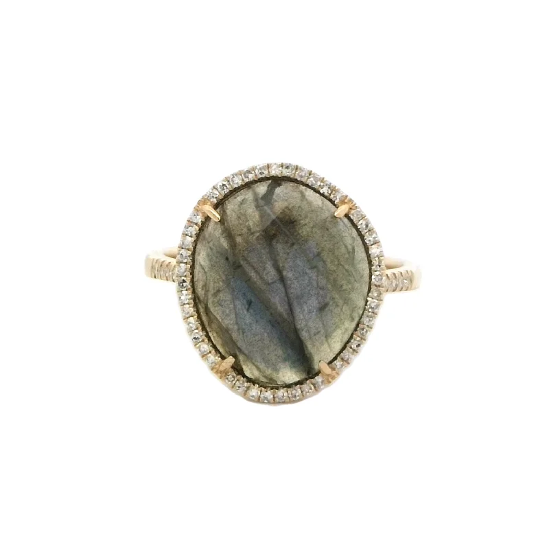 trendy rings for women-Labradorite Ring in Yellow Gold