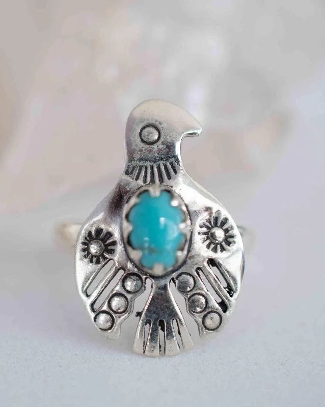 wedding bands for women-Bird Ring ~ Turquoise~ Sterling Silver 925 ~MR297