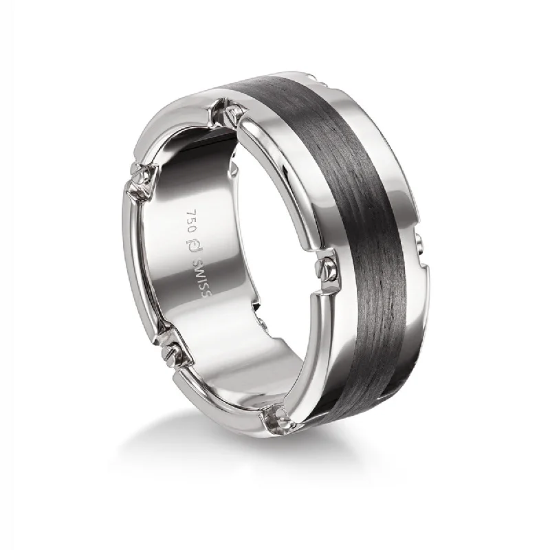 wedding engagement rings with diamonds for women-Palladium and Carbon Fiber Wedding Band