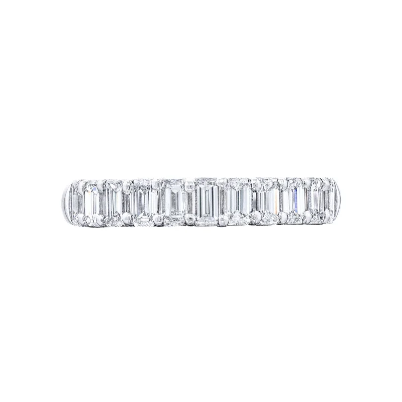 solitaire rings for women-Platinum Emerald-cut Diamond Wedding Band