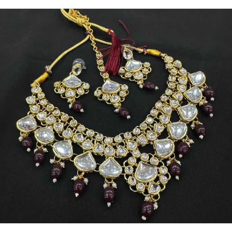 chain link necklaces for women-Akruti Collection Gold Plated Kundan Necklace Set