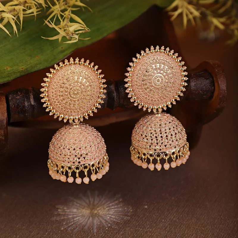 unique earrings for women-Subhag Alankar Peach Attractive Kundan Jhumki earrings ideal for festive wear