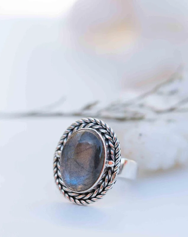 unique engagement rings for women-Dothy Ring ~ Rainbow Labradorite ~ Sterling Silver 925 ~ MR286