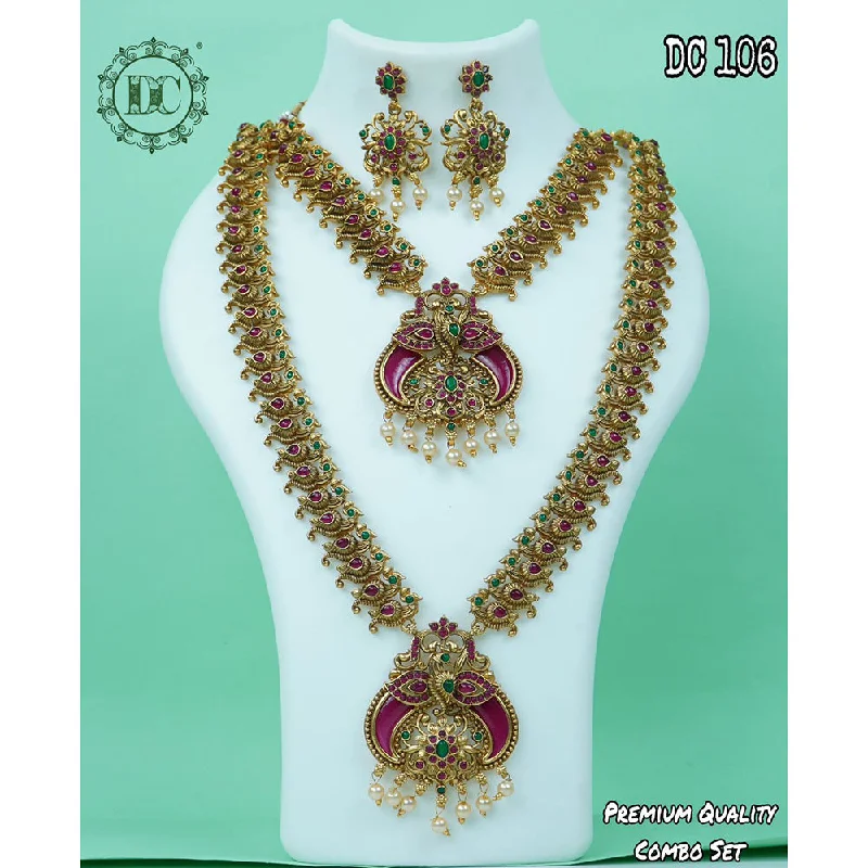 pendant necklaces with initials for women-Diksha Collection Gold Plated Temple Double Necklace Set