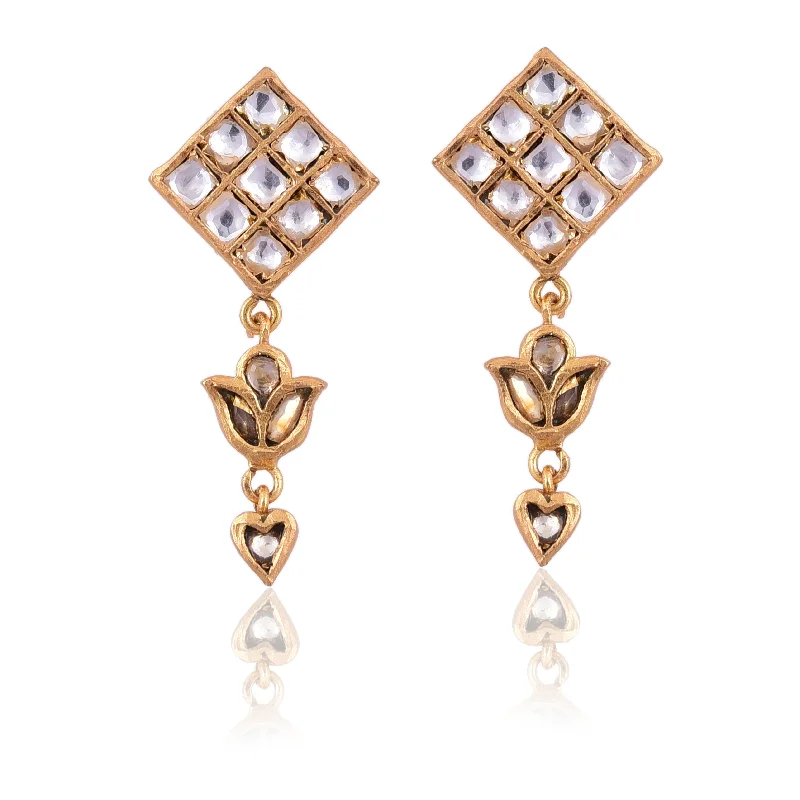 gold stud earrings for women-Silver Mountain Silver gold plated Kundan Earring