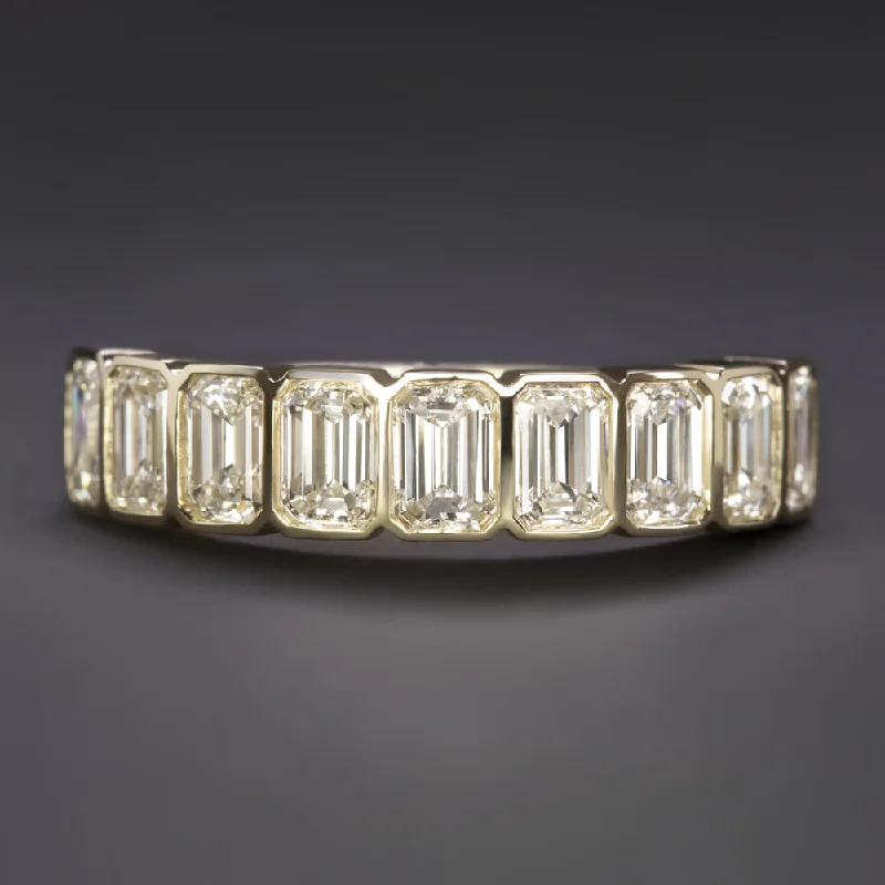 unique engagement rings for women-1.80ct EMERALD CUT DIAMOND WEDDING BAND BEZEL RING NATURAL YELLOW GOLD BAGUETTE