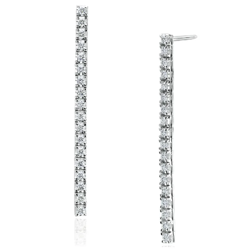 drop earrings with pearls for women-18K White Gold Diamond Drop Earrings