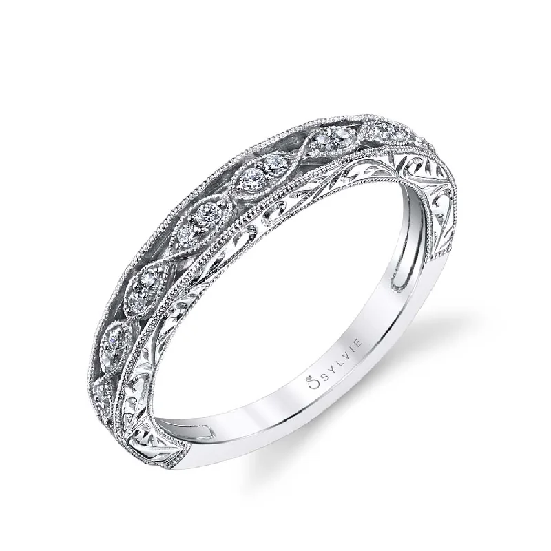 alternative engagement rings for women-Sylvie Vintage Inspired Wedding Band With Hand Engraving BS1414