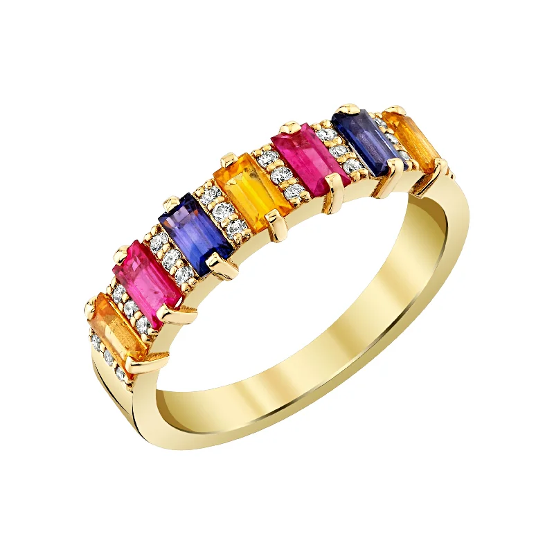 birthstone rings for women-Baguette Gemstone Band