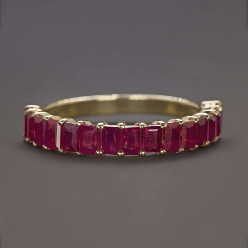 engagement rings with diamonds for women-1.5ct NATURAL RUBY STACKING RING 14k YELLOW GOLD WEDDING BAND BAGUETTE CLASSIC