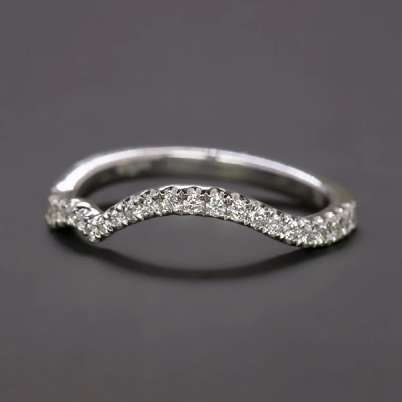 unique design engagement rings for women-DIAMOND CONTOUR WEDDING BAND WAVE CURVE 18k WHITE GOLD 1/4 CARAT G-H VS NATURAL