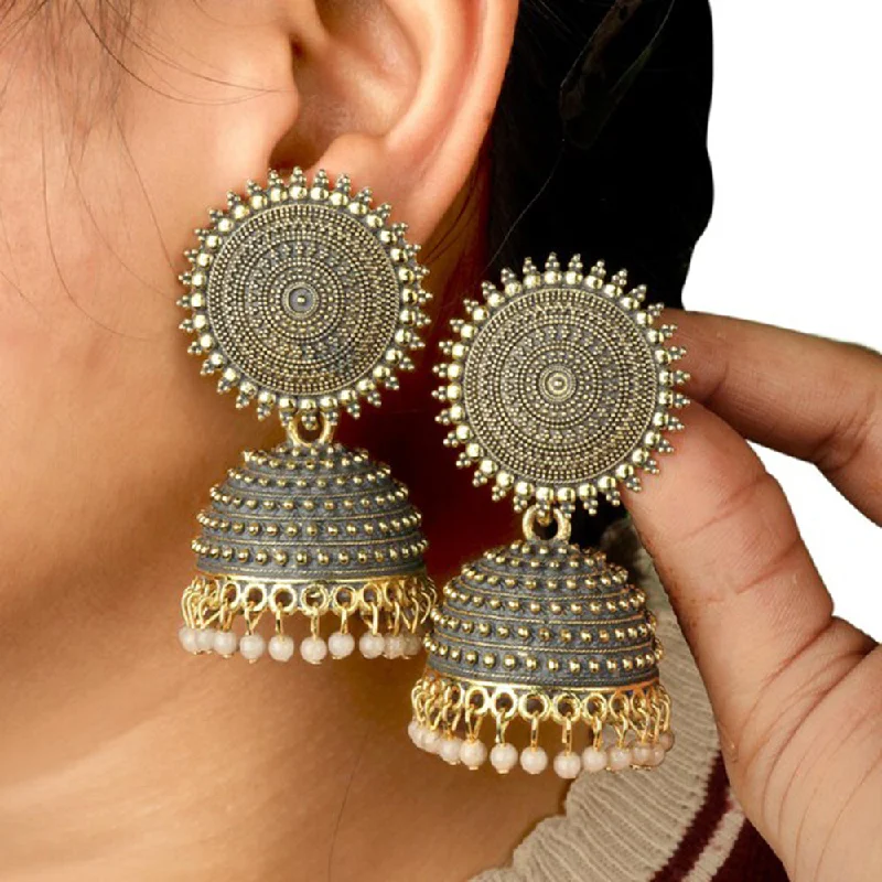 drop earrings for women-Subhag Alankar Grey Attractive Kundan Jhumki earrings ideal for festive wear