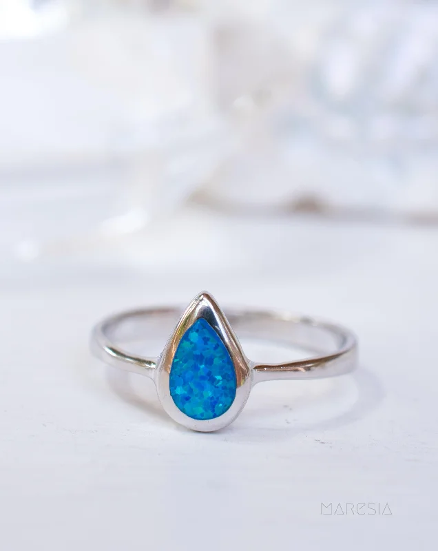 black rings for women-Blue Opal Ring ~Sterling Silver 925~ SMR047