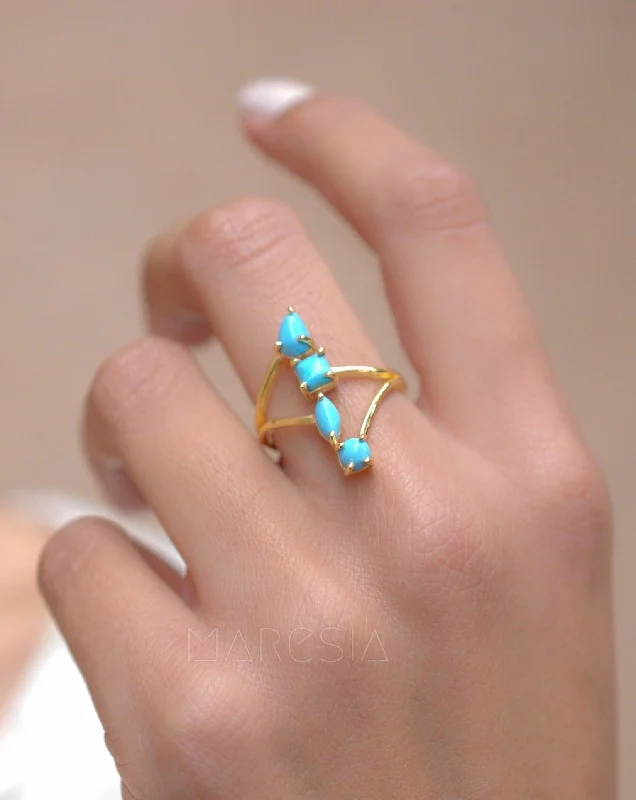 gold-plated rings for women-Turquoise Ring ~ 18k Gold Plated ~ MR025