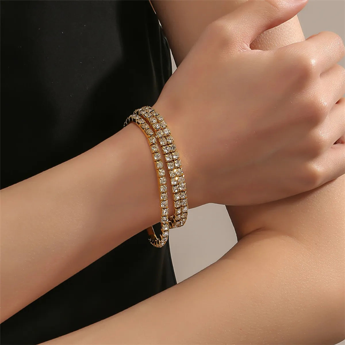 gold bangles for women-1 Set Fashion Square Rhinestone Inlay Rhinestones Women's Bracelets