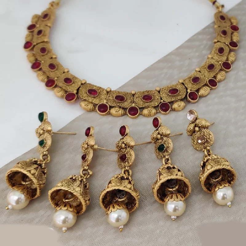 amethyst necklaces for women-Rani Sati Jewels Gold Plated Pota Stone Necklace Set