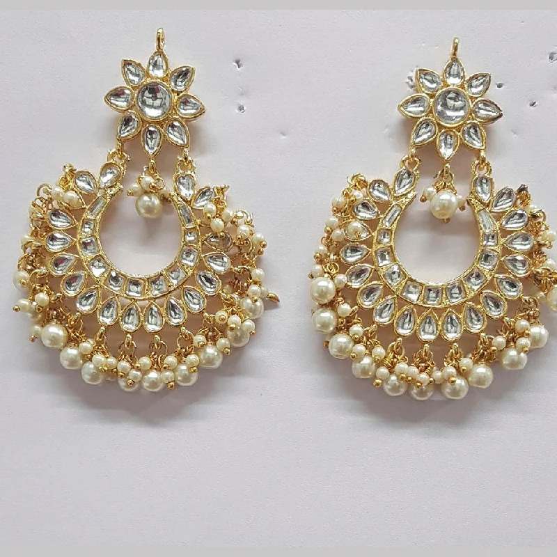 zirconia earrings for women-Shreeji Kundan Stone Gold Plated Dangler Earrings - ShreejiEar34