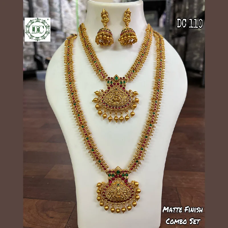 vintage necklaces for women-Diksha Collection Gold Plated Temple Double Necklace Set